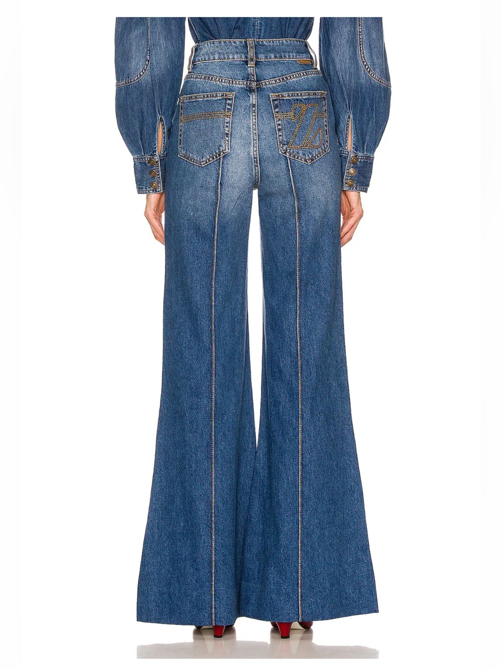 Zimmermann “Rhythmic” super flare 70s style jeans w contrast side piping 28 - Picture 3 of 12